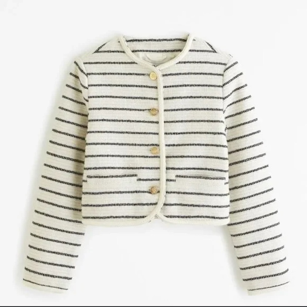Abercrombie & Fitch Cream and Black Striped Cropped Blazer